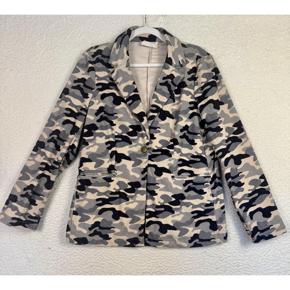 Savanna Jane Women's Camo Corduroy Blazer Jacket L Field Military Retro Cottage